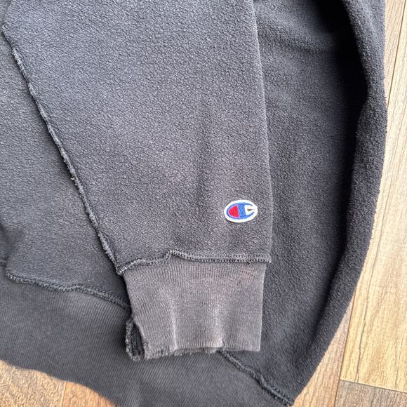 Vintage 90s Champion‎ Sweatshirt Men's Large Black Embroidered Towel Crew Neck - Picture 6 of 12